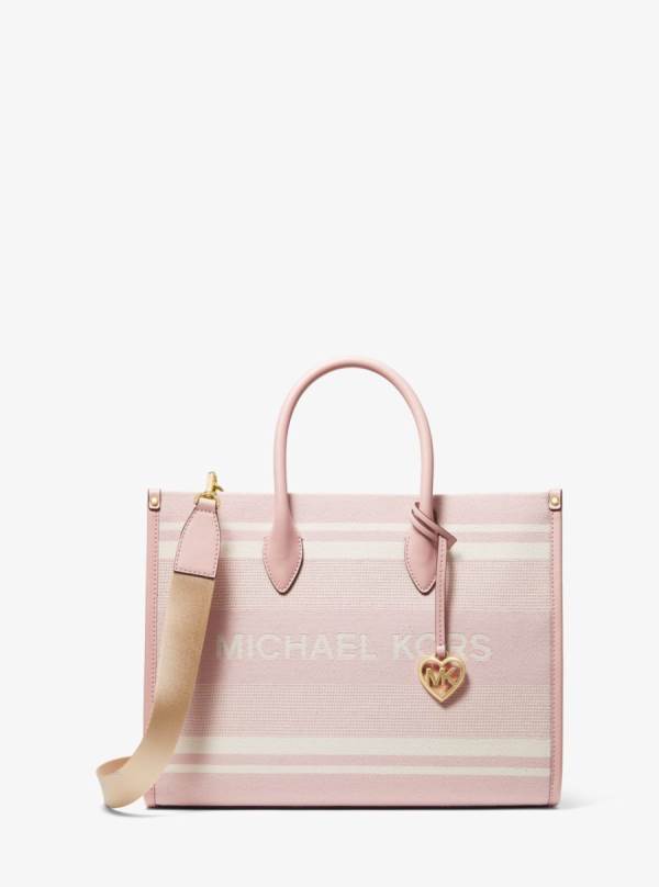Damske Prenosná Taška Michael Kors Mirella Medium Striped Cotton Canvas Ruzove - Kabelky Michael Kors Obchod | EUGLW-1978
